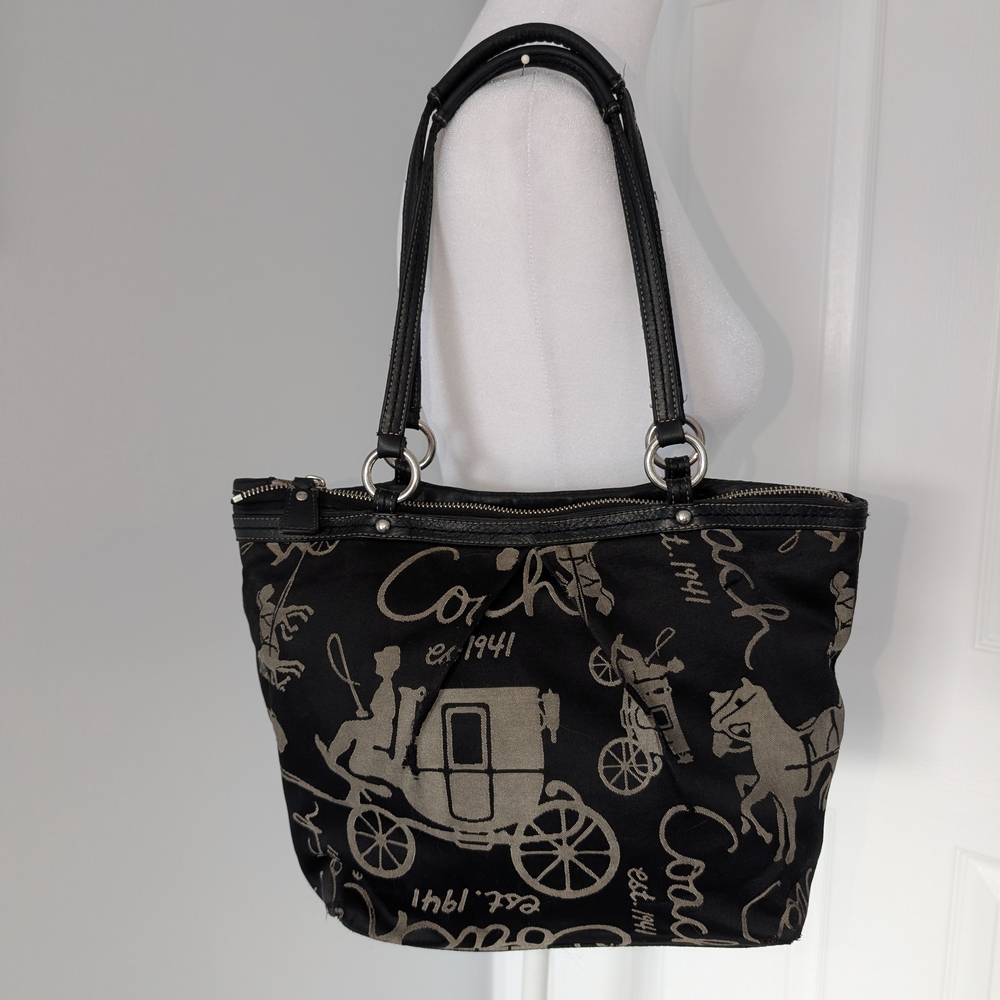 Coach Horse and Carriage Vintage Pleated Canvas Satchel